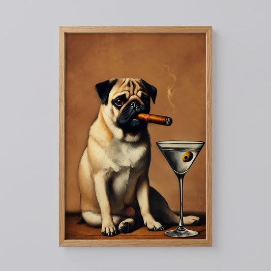 Pug Dog Drinking Wine Art Print