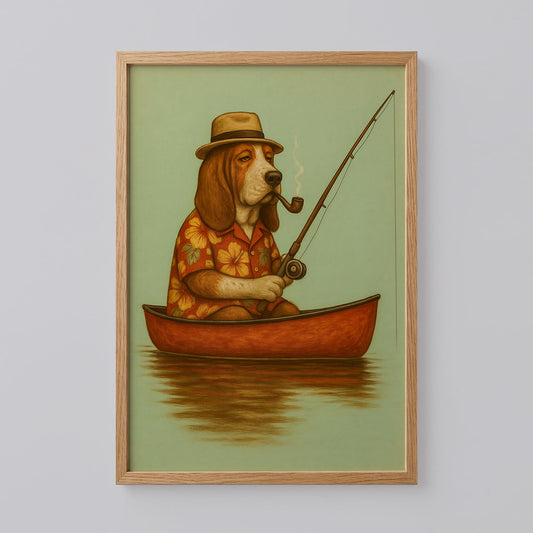 Basset Hound Fishing Art Print