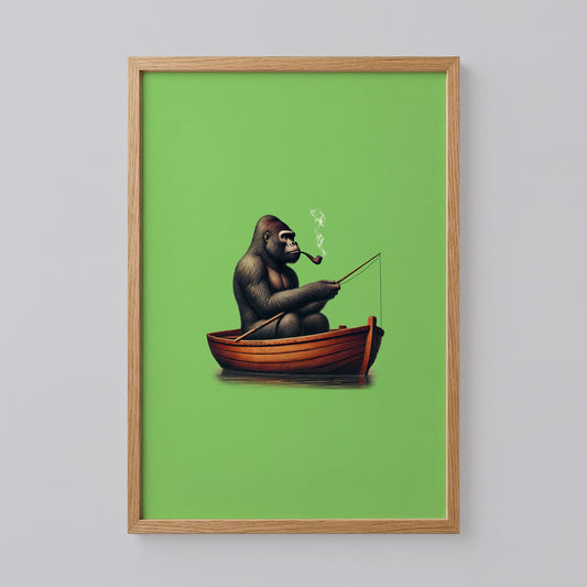 Fishing Gorilla in Red Canoe Art