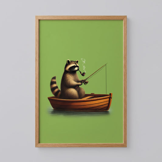 Fishing Raccoon Poster