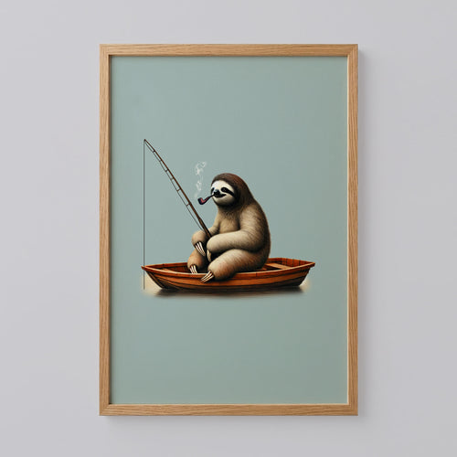 Funny Sloth Fishing Print Art