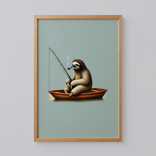 Funny Sloth Fishing Print Art