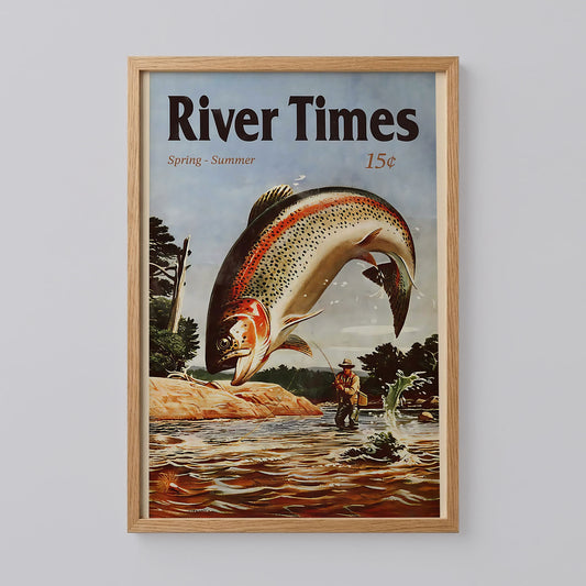 Retro River Fishing Print