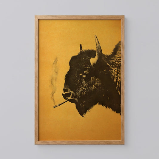Bison Smoking a Cigarette Vintage Poster