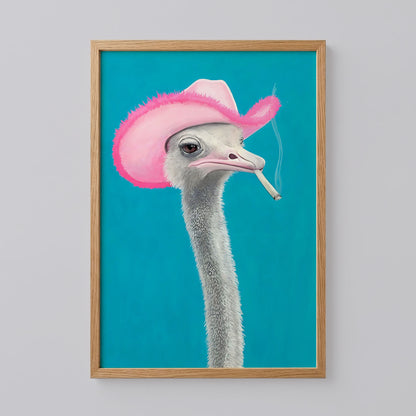 Linda the Ostrich Pink Cowboy Hat Art Print