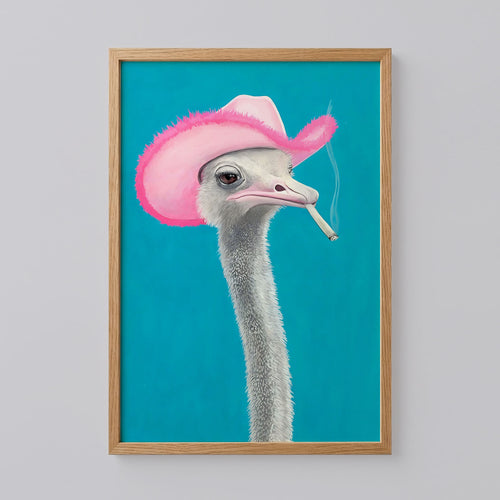 Linda the Ostrich Pink Cowboy Hat Art Print