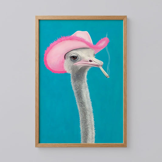 Linda the Ostrich Pink Cowboy Hat Art Print