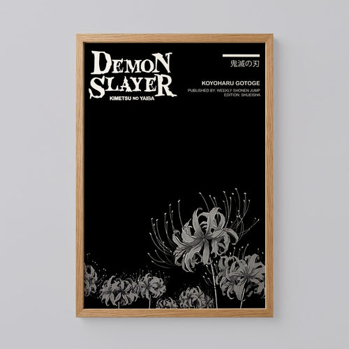 Kimetsu No Yaiba Black and White Spider Lily Vertical Poster