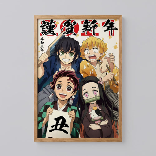 Demon Slayer Tanjiro, Nezuko, Inosuke, and Zenitsu Poster
