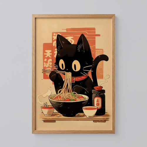 Hungry Black Cat Ramen Poster