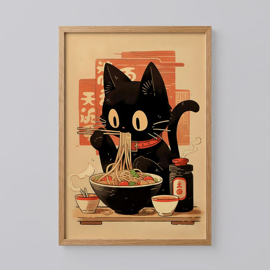 Hungry Black Cat Ramen Poster