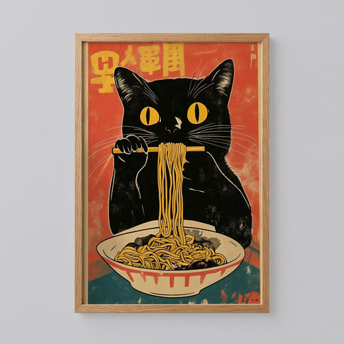 Black Cat Japanese Food Wall Art