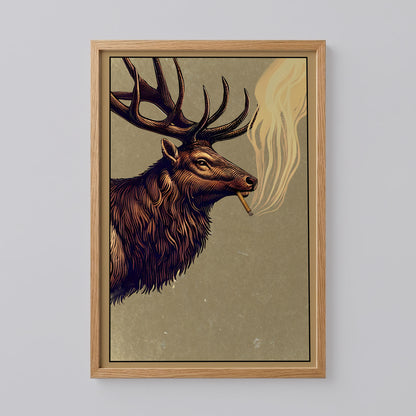 Funny Elk Drinking Smoking Poster