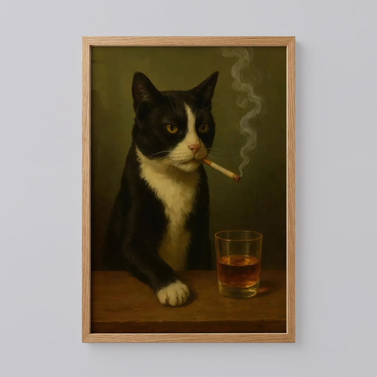Tuxedo Cat Drinking Whiskey Poster