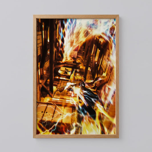 Zenitsu Agatsuma Fighting Kaigaku Demon Slayer Poster
