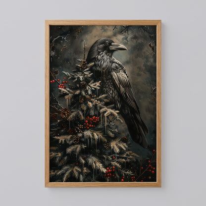 Dark Raven Holiday Tree Art Print