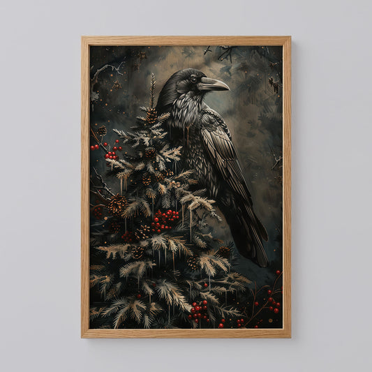 Dark Raven Holiday Tree Art Print