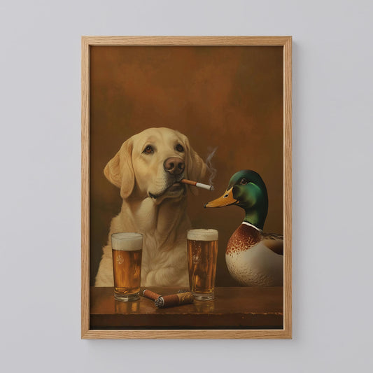 A Labrador Retriever and a Mallard Duck Cabin Wall Decor