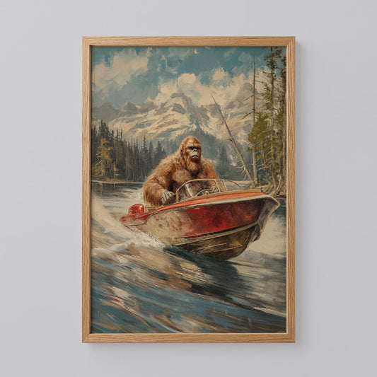Sasquatch Motorboat Art Print