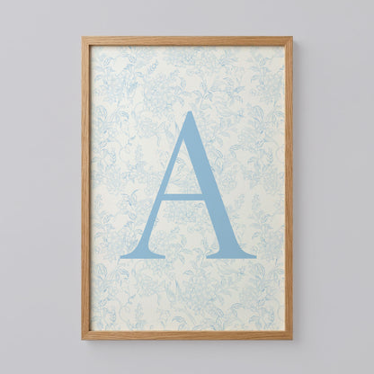 Blue Floral Initial Letter A Art
