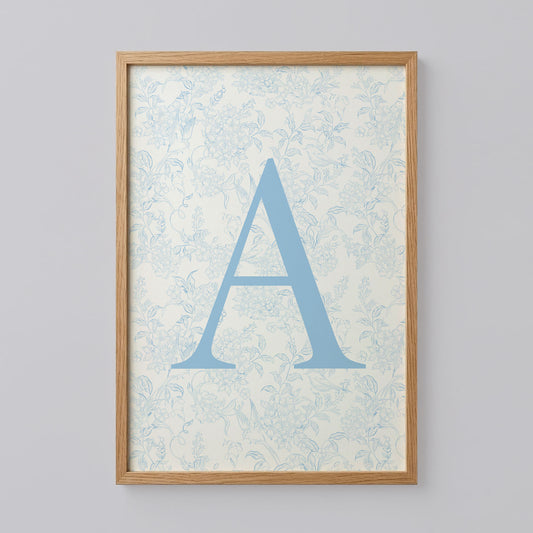 Blue Floral Initial Letter A Art