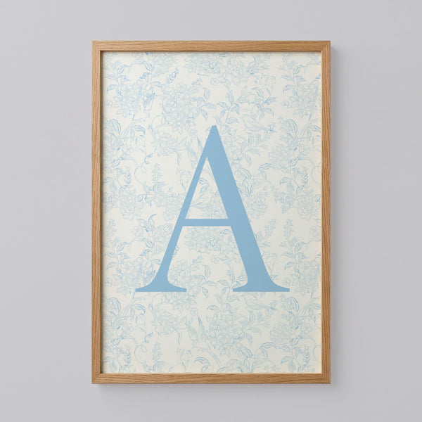 Blue Floral Initial Letter A Art