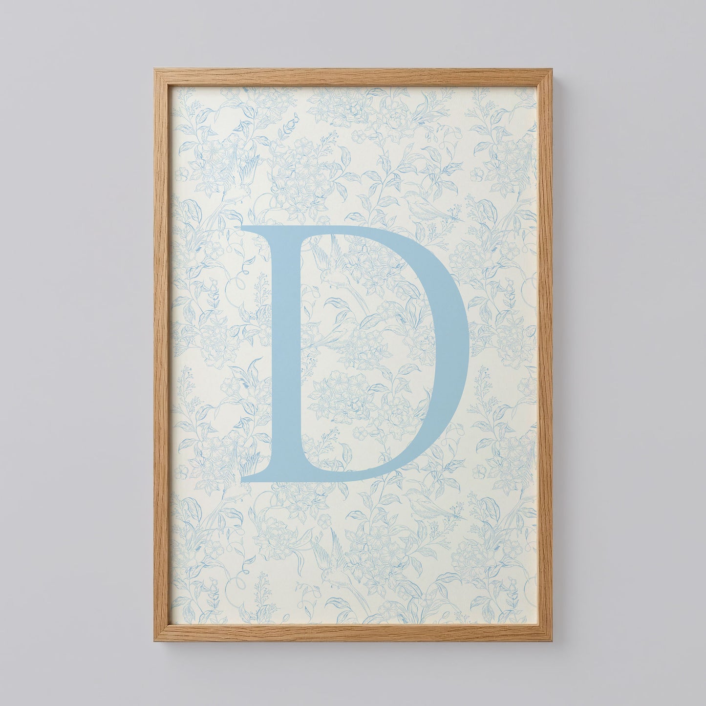 Blue Floral Initial Letter D Poster