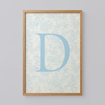 Blue Floral Initial Letter D Poster