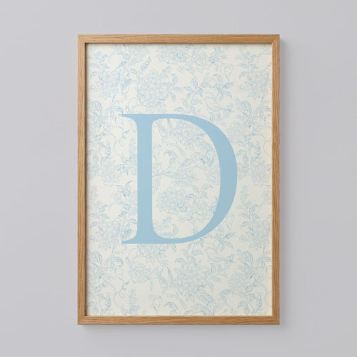 Blue Floral Initial Letter D Poster