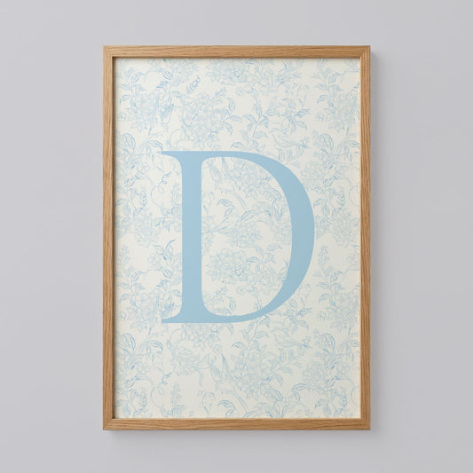 Blue Floral Initial Letter D Poster