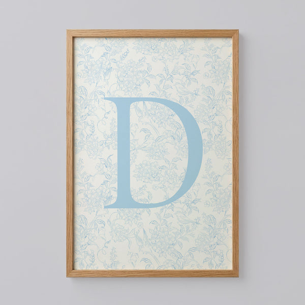 Blue Floral Initial Letter D Poster
