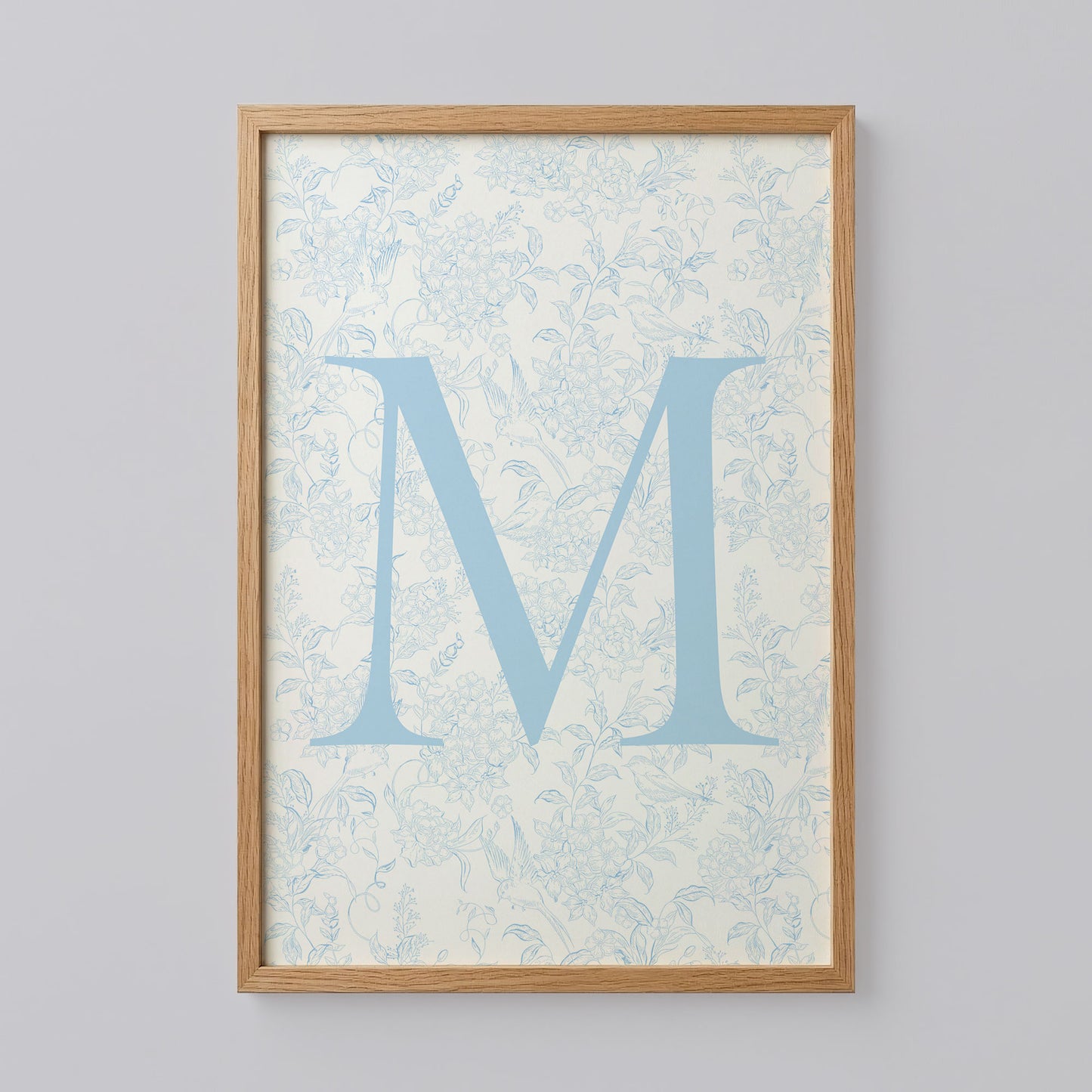 Blue Floral Initial Letter M Art