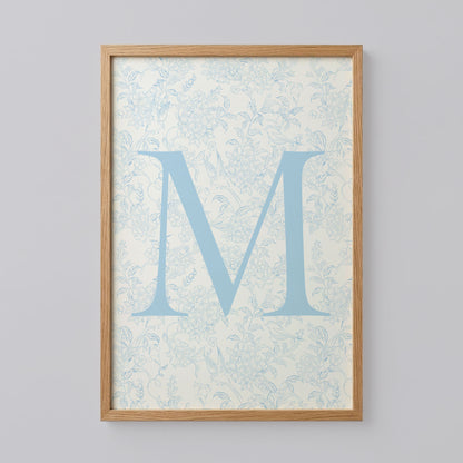 Blue Floral Initial Letter M Art