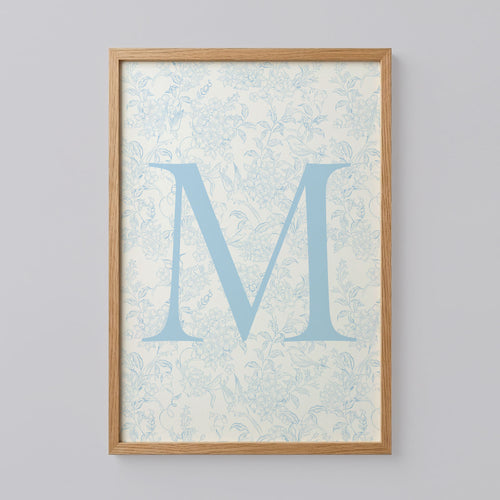Blue Floral Initial Letter M Art