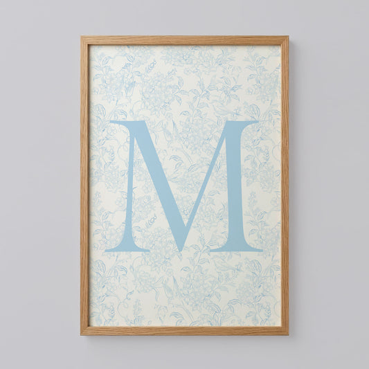 Blue Floral Initial Letter M Art