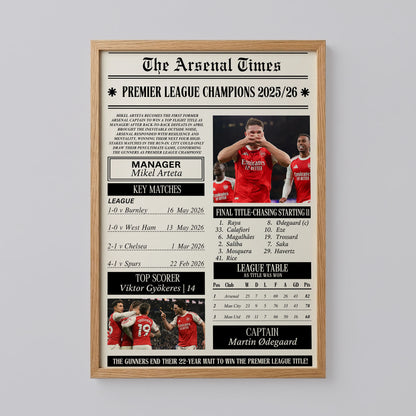 Arsenal Premier League Champions 2026 Poster