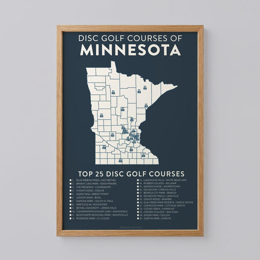 Minnesota Disc Golf Checklist Map Poster
