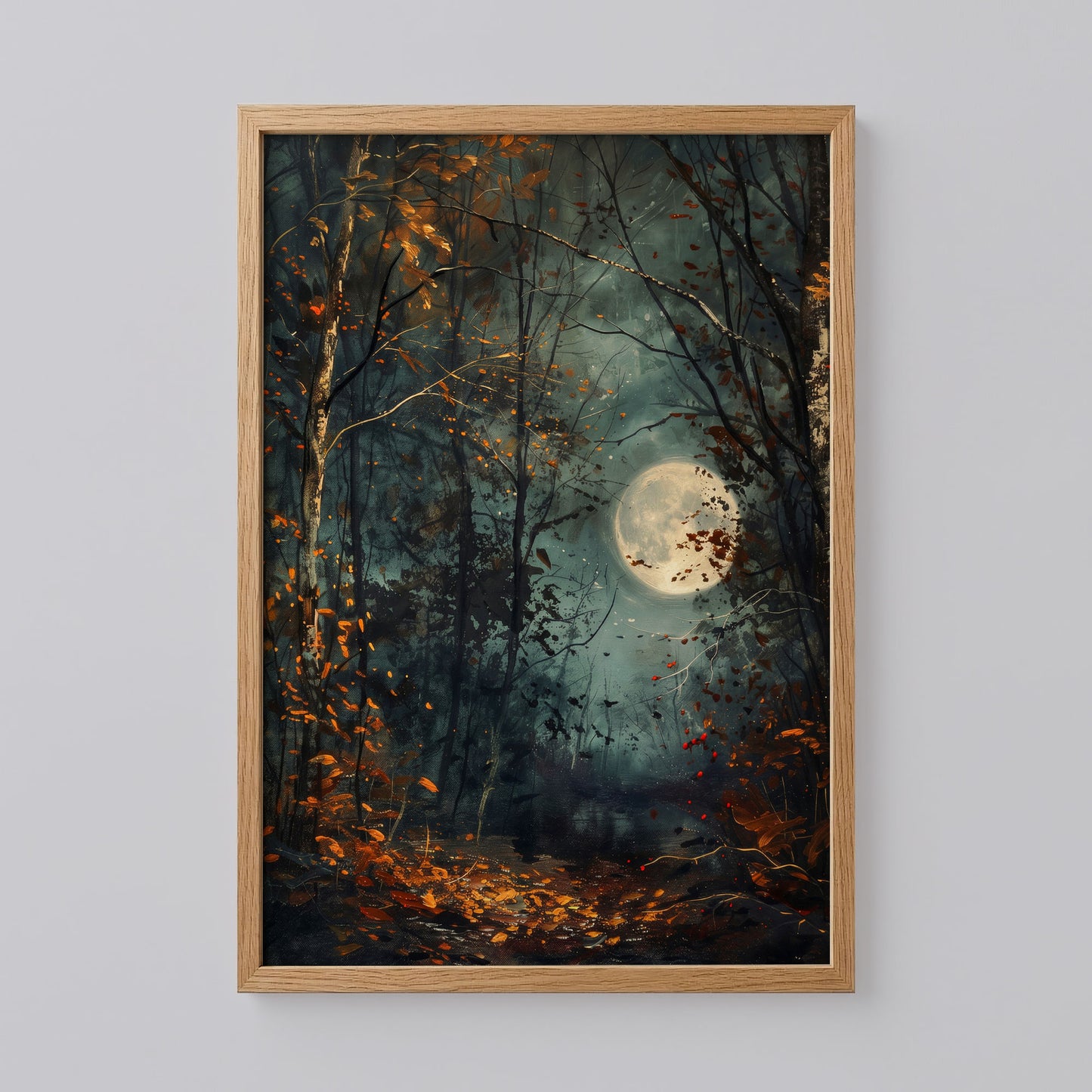 Autumn Full Moon Dark Forest Art Print