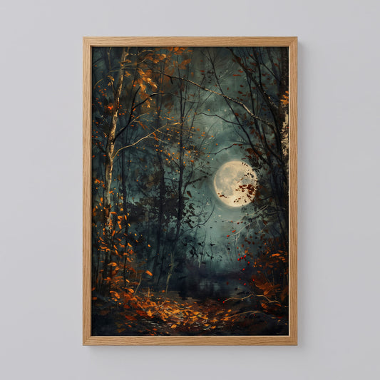 Autumn Full Moon Dark Forest Art Print
