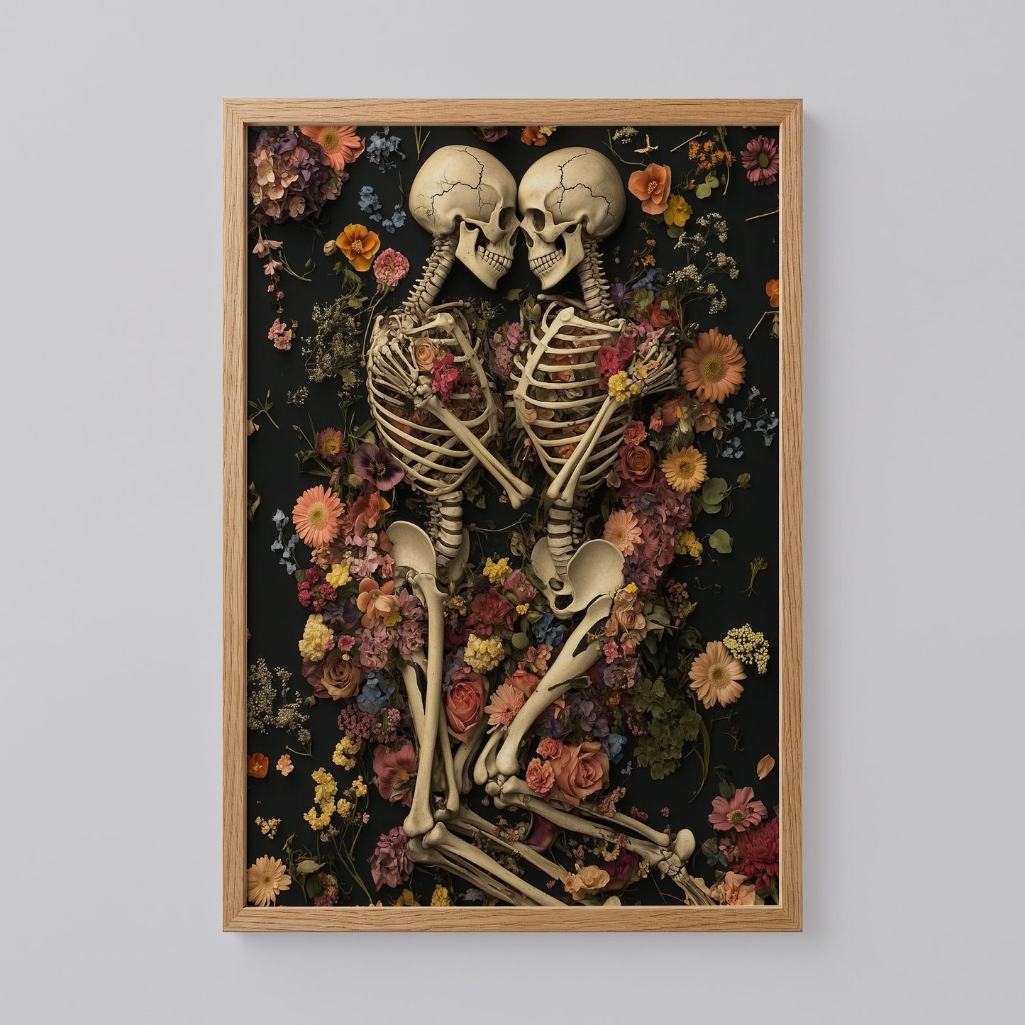 Romantic Skeleton Art Print with Colorful Floral