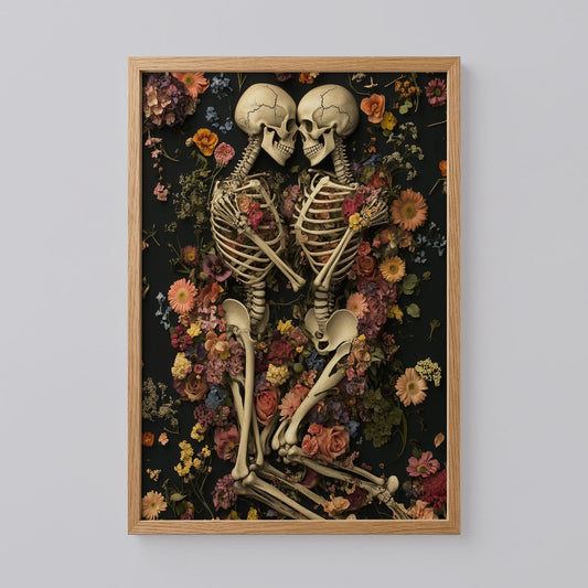 Romantic Skeleton Art Print with Colorful Floral