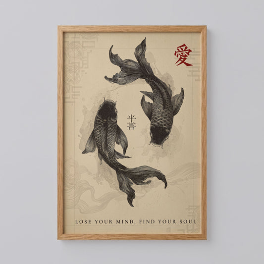 Black Koi Fish Japanese Poster