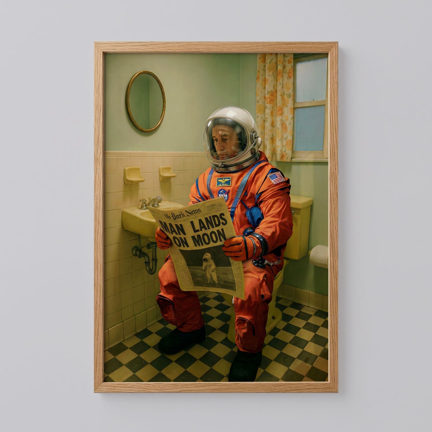 Retro Astronaut Bathroom Poster