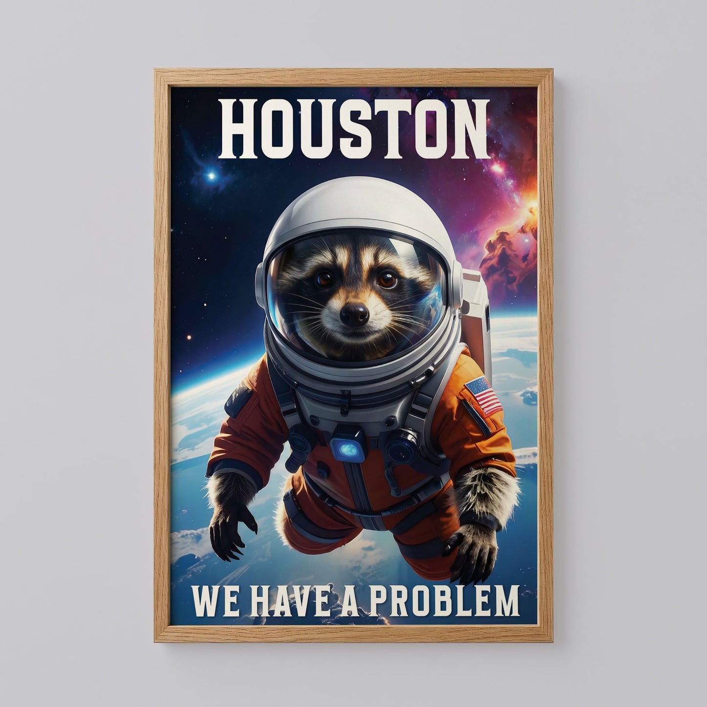 Funny Space Racoon Houston Problems Poster