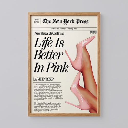 Pink Newspaper Print