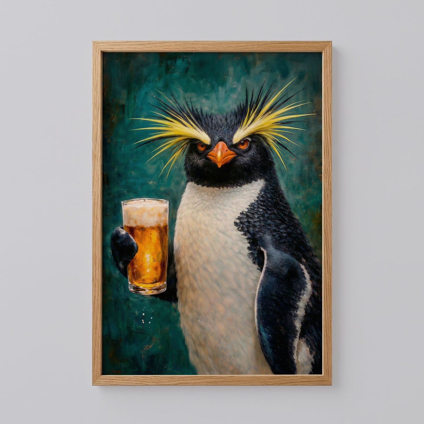 Quirky Penguin Holding Beer Poster