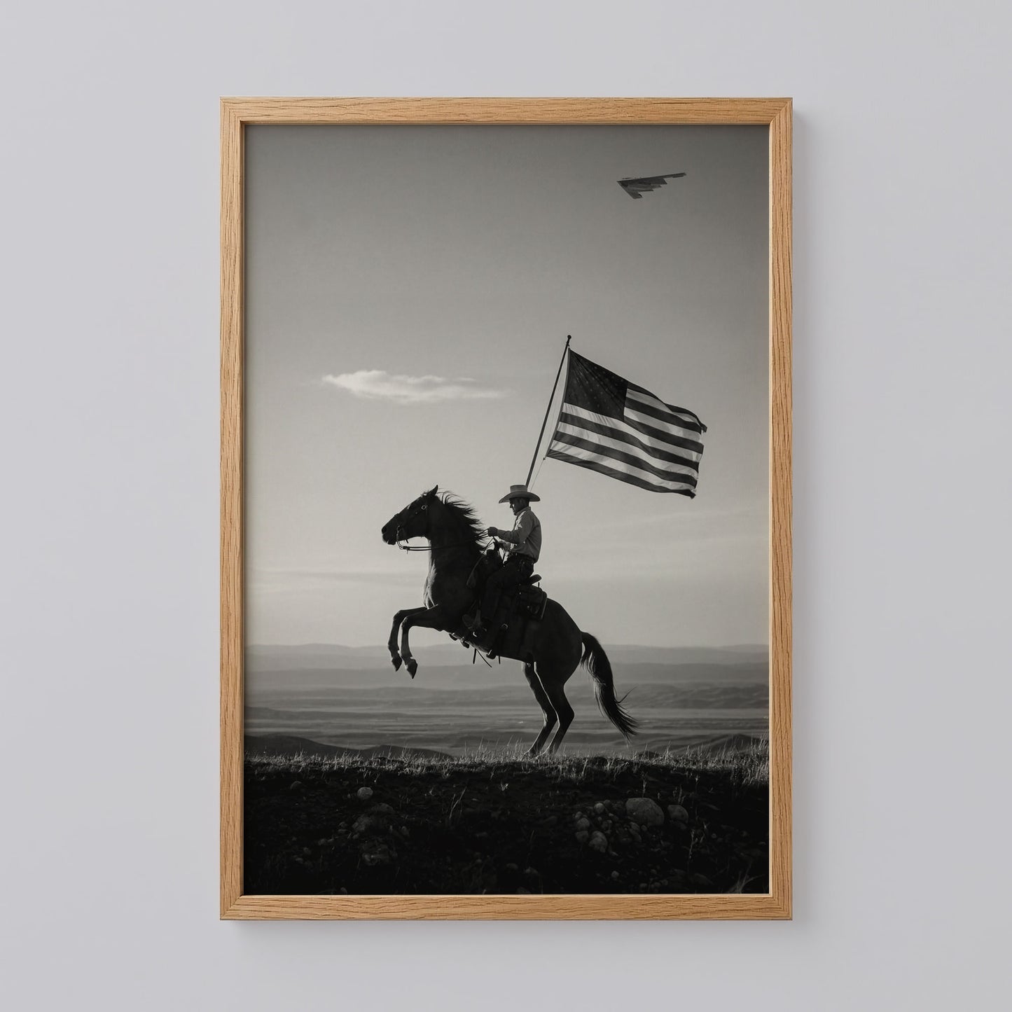 Black and White USA Flag Cowboy Wall Art