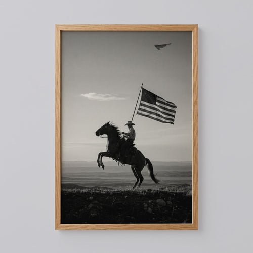Black and White USA Flag Cowboy Wall Art