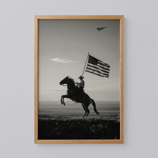 Black and White USA Flag Cowboy Wall Art