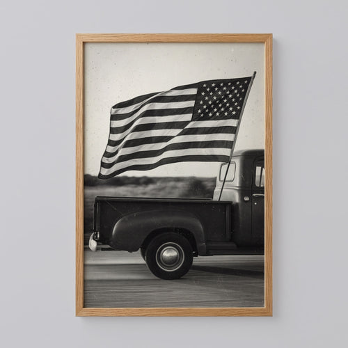 Vintage Truck with American Flag Wall Art